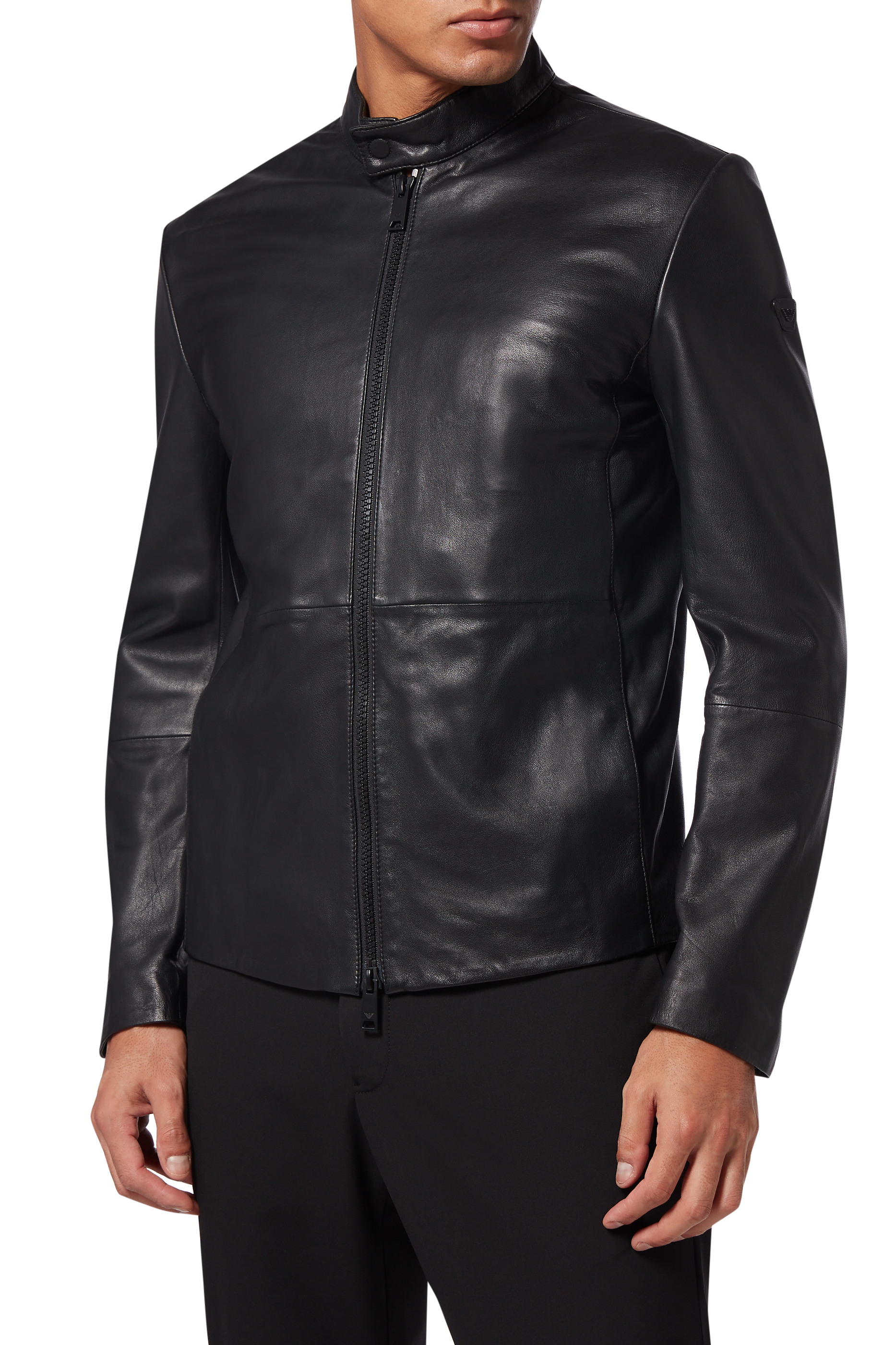 Buy Emporio Armani Logo Appliqué Leather Jacket for Mens | Bloomingdale